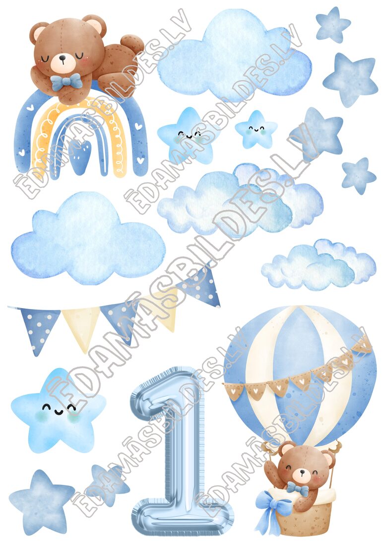 Cukura papīrs ar apdruku "Lācis 1" gaiši zils